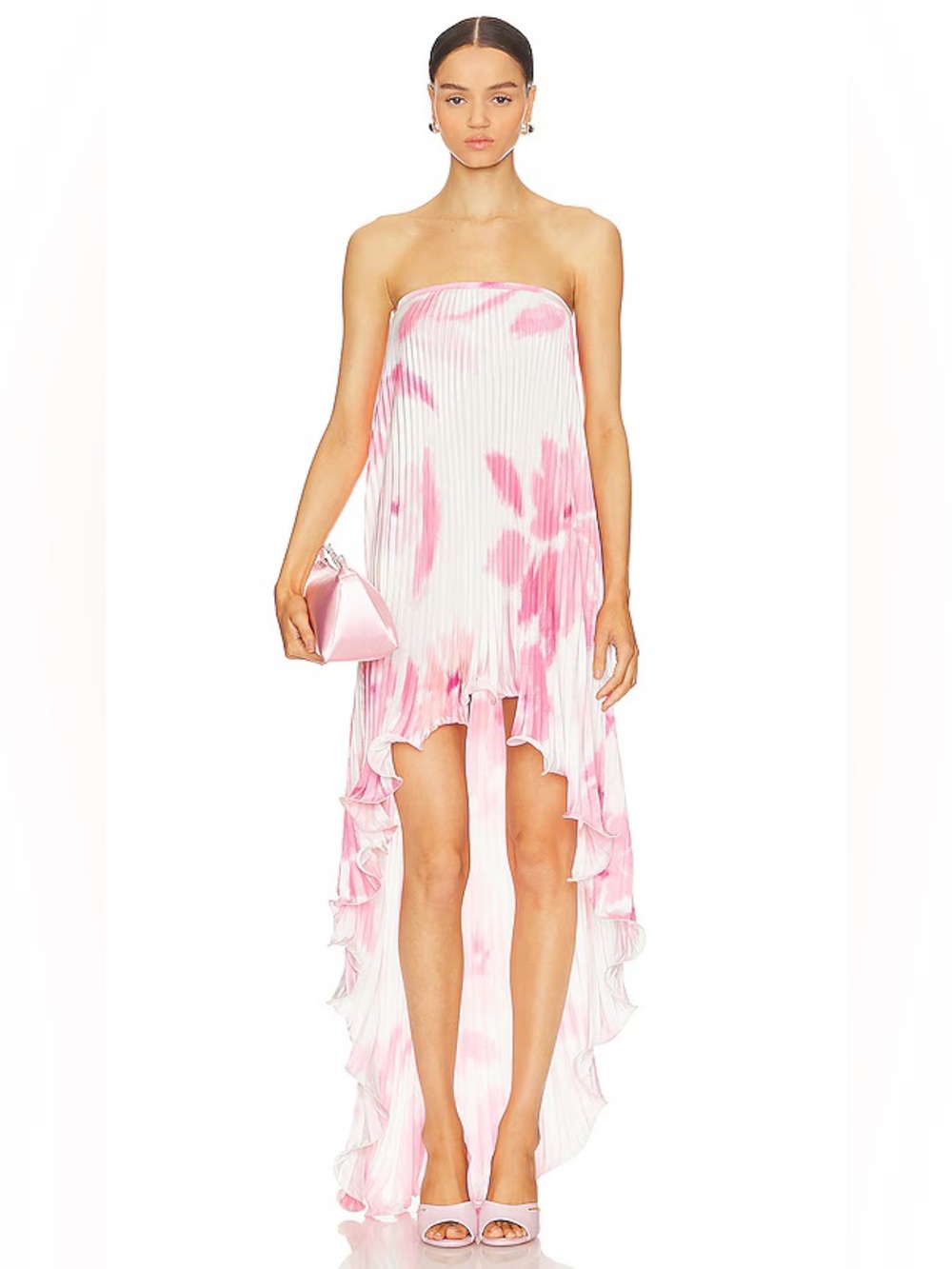 L’idee Pleated Strapless High-Low Dress